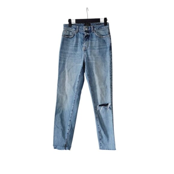 Tailor Made Munich Ultra High Rise Slim Straight Distressed Button Fly Jeans 26 - Picture 2 of 9